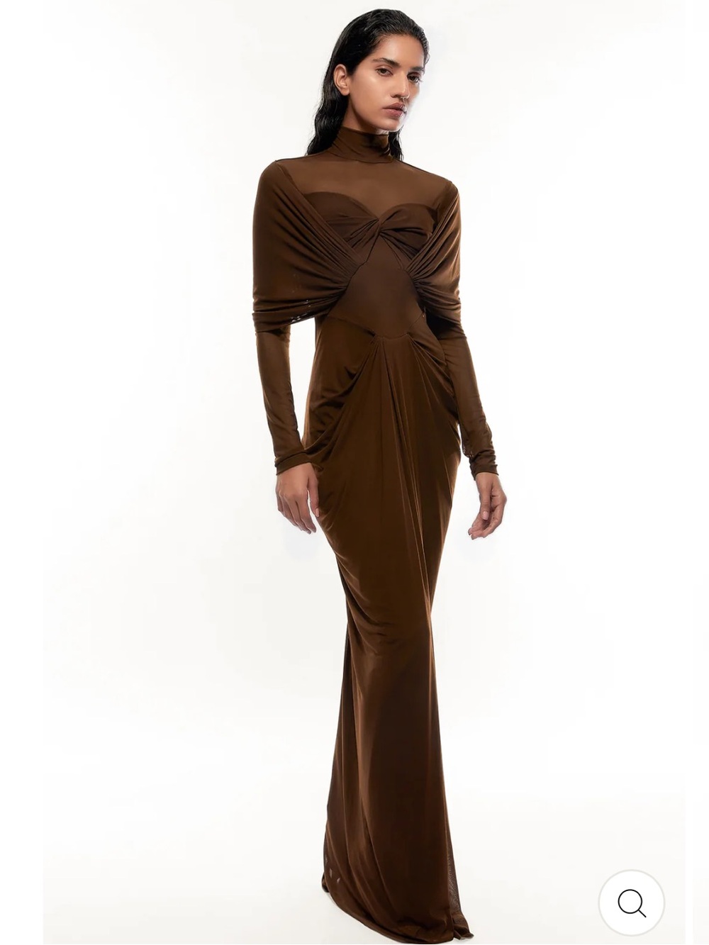 Deme by Gabriella Kenny Brown Maxi Dress Formal Wedding Party Black Tie Drapes